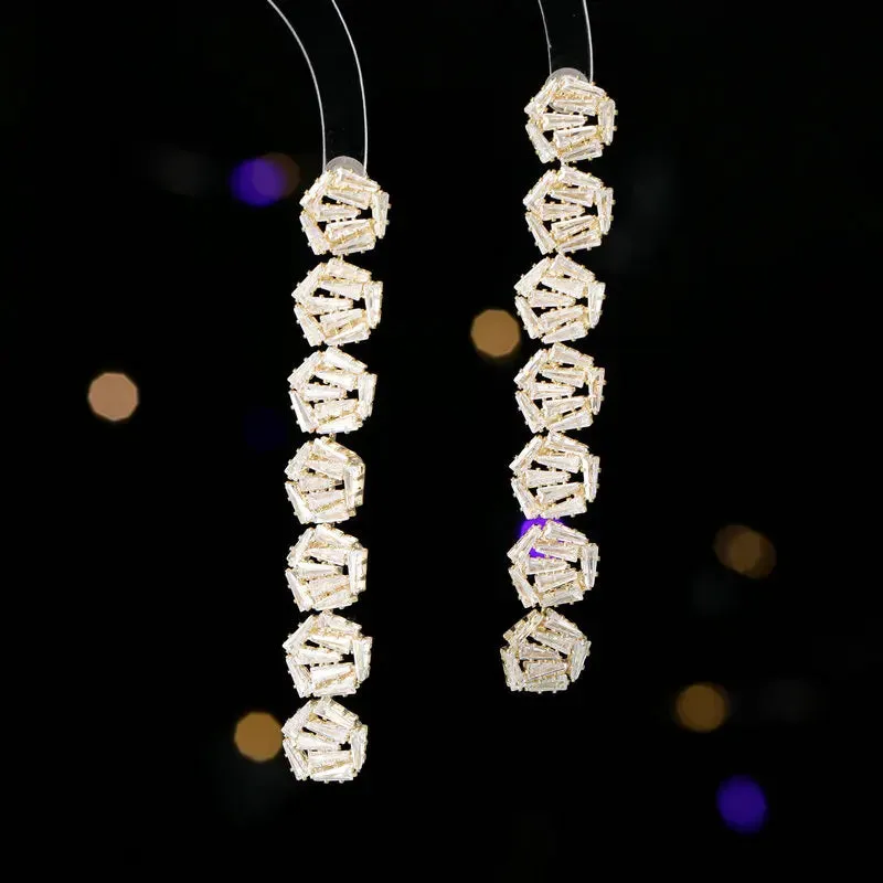 Luxury And Fashionable Cubic Zirconia Wedding Banquet Dress Paired long Geometric Earrings LYZ059