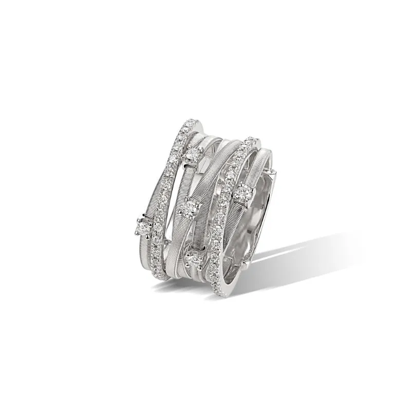 Marco Bicego Goa Collection 18K White Gold Seven Strand Diamond & Pave Ring