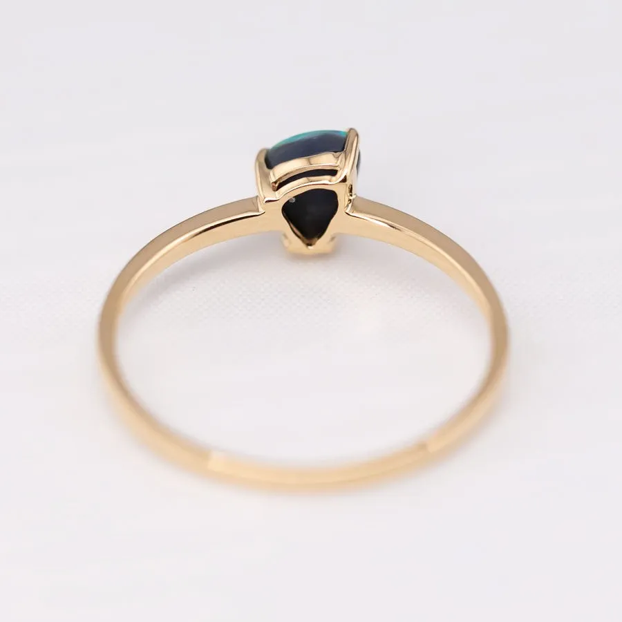 Minimalist Australian Black Opal Ring 18K Yellow Gold Band