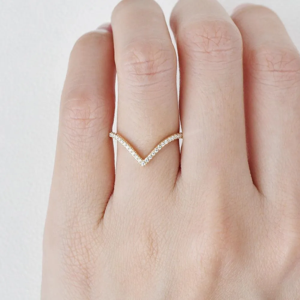 Minimalist Chevron Moissanite Stacking Band