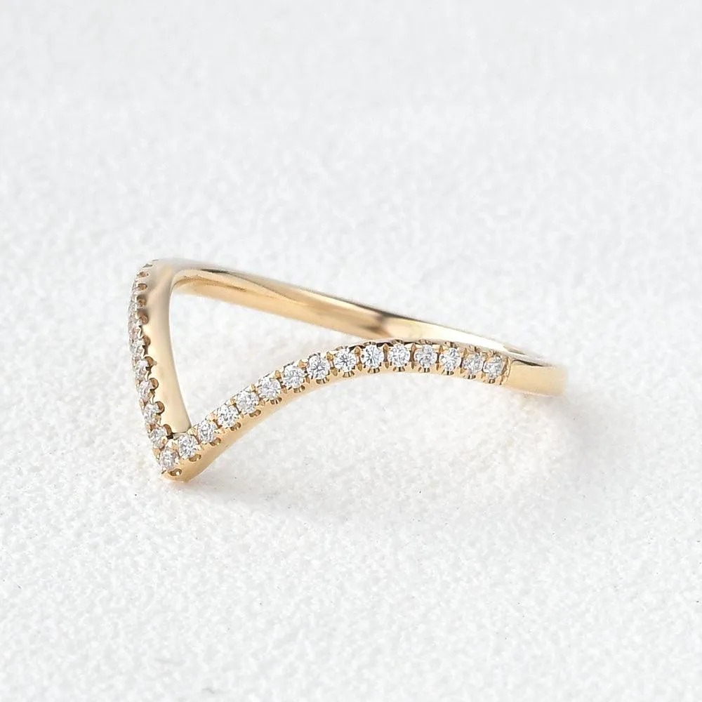 Minimalist Chevron Moissanite Stacking Band