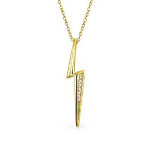 Minimalist Geometric Lightning Bolt Pendant Necklace 14K Gold Plated Silver