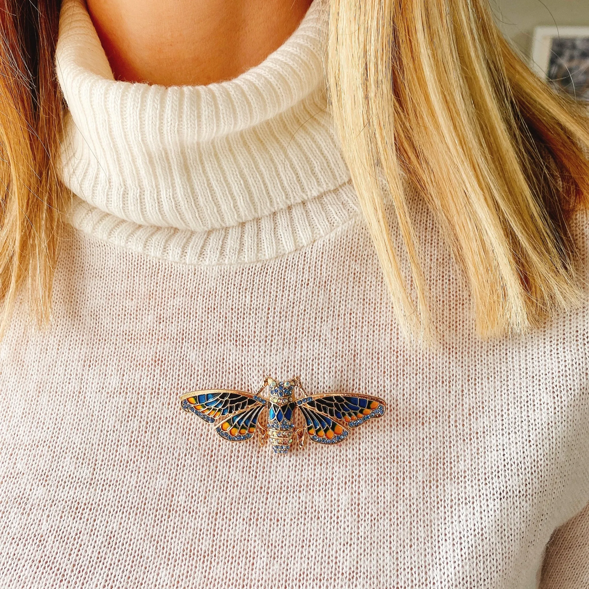 Moth Brooch in Blue Enamel