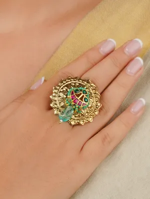 Multicolor Gold Plated Mishr Ring - MR-RNG54M