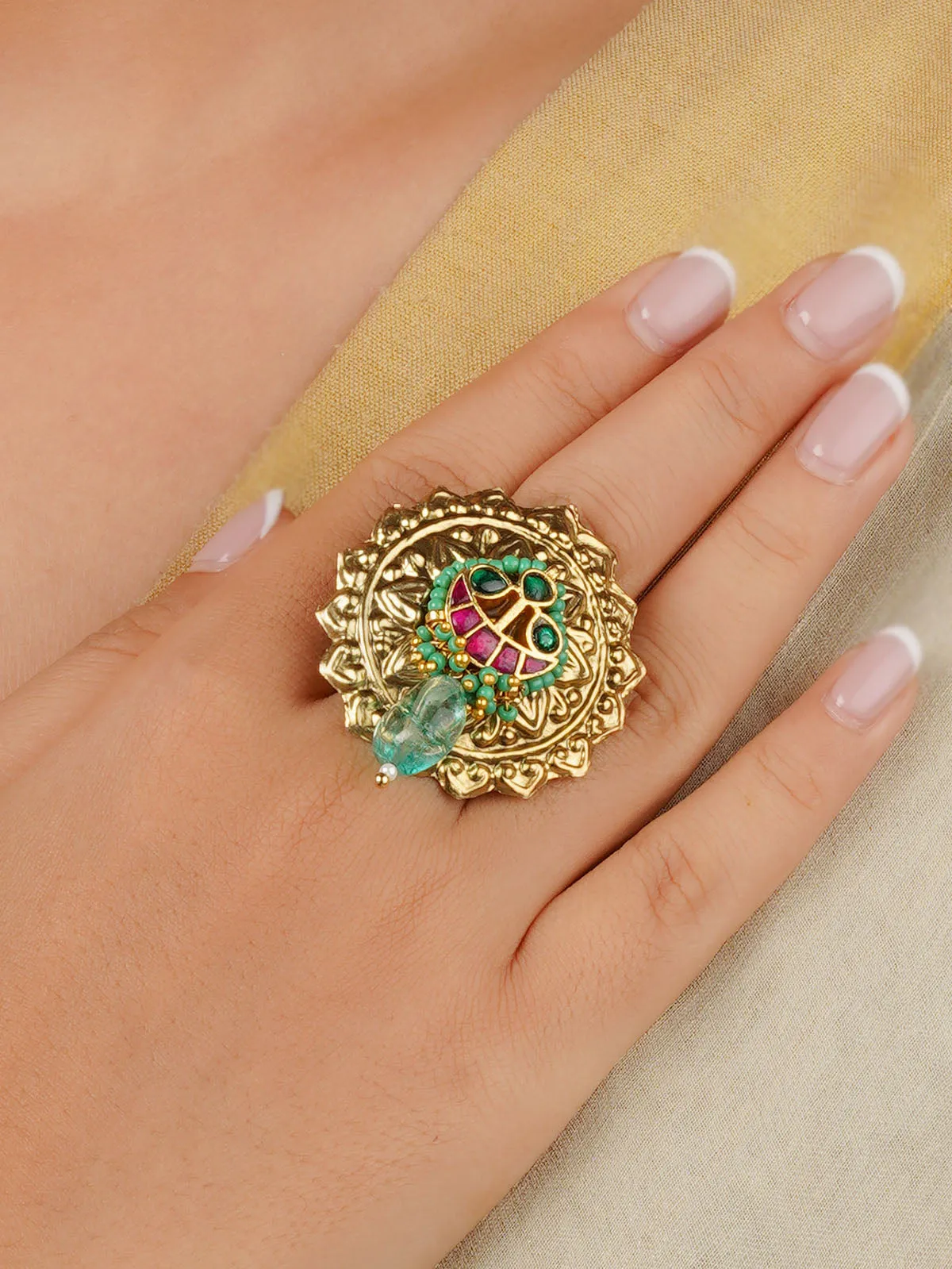 Multicolor Gold Plated Mishr Ring - MR-RNG54M