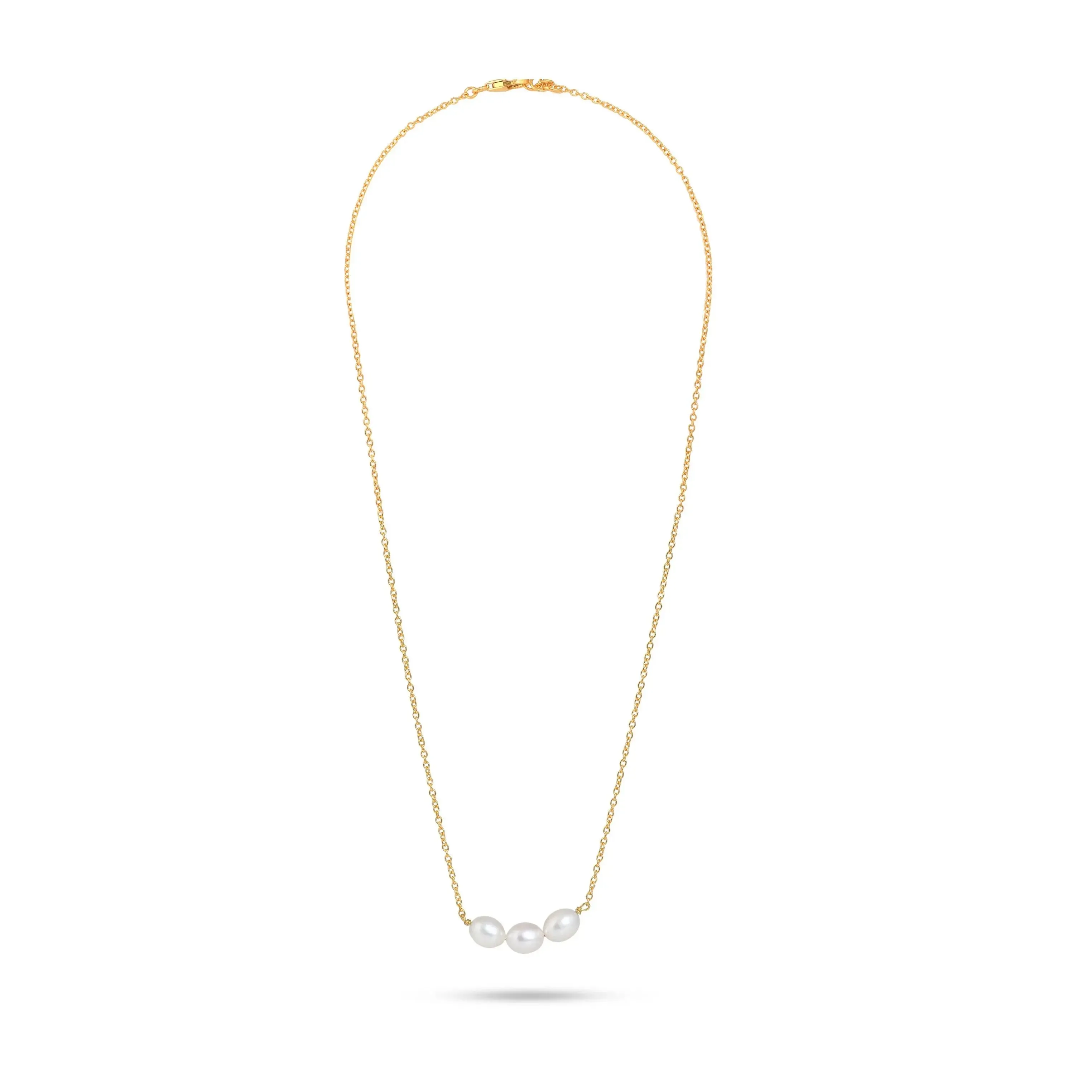 Natural White Pearl Trio Necklace| 925 Silver| Gold Plated - From Purl