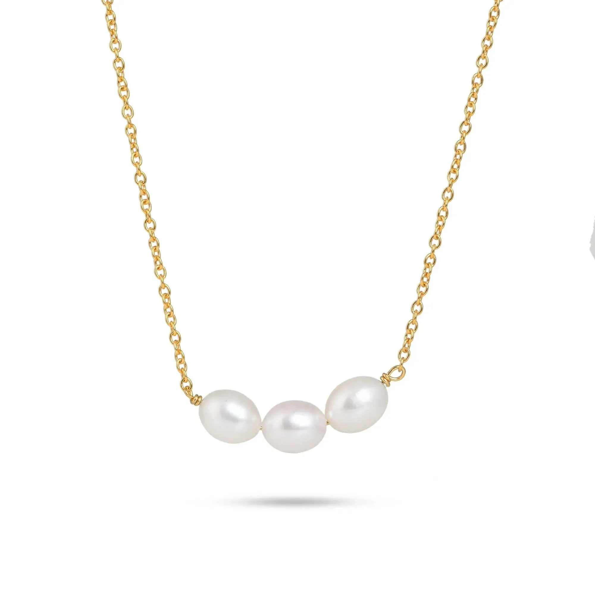 Natural White Pearl Trio Necklace| 925 Silver| Gold Plated - From Purl