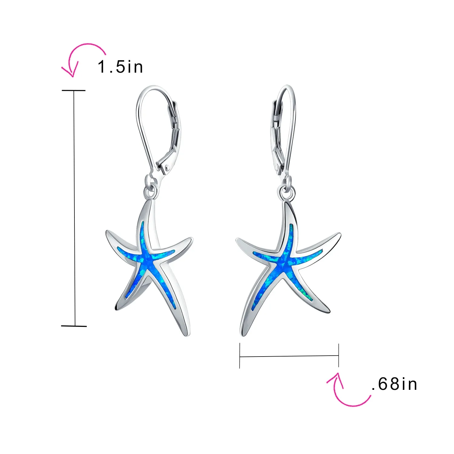 Nautical Starfish Dangle Gemstone Earrings with Opal Inlay in Sterling Silver