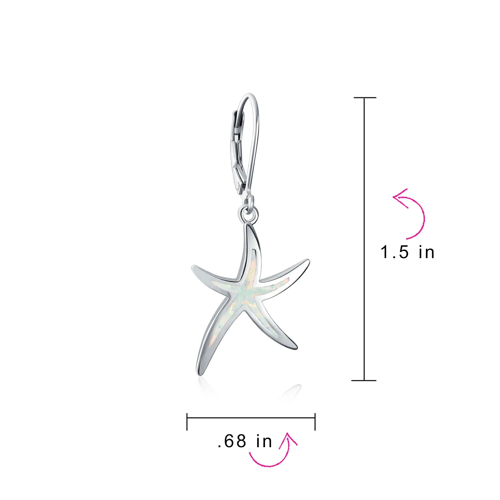 Nautical Starfish Dangle Gemstone Earrings with Opal Inlay in Sterling Silver