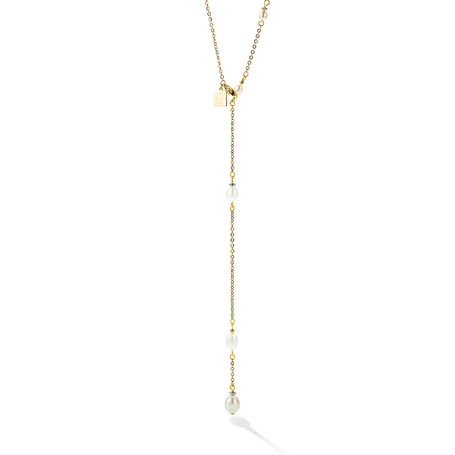 Necklace Y chain & oval Freshwater Pearls gold white