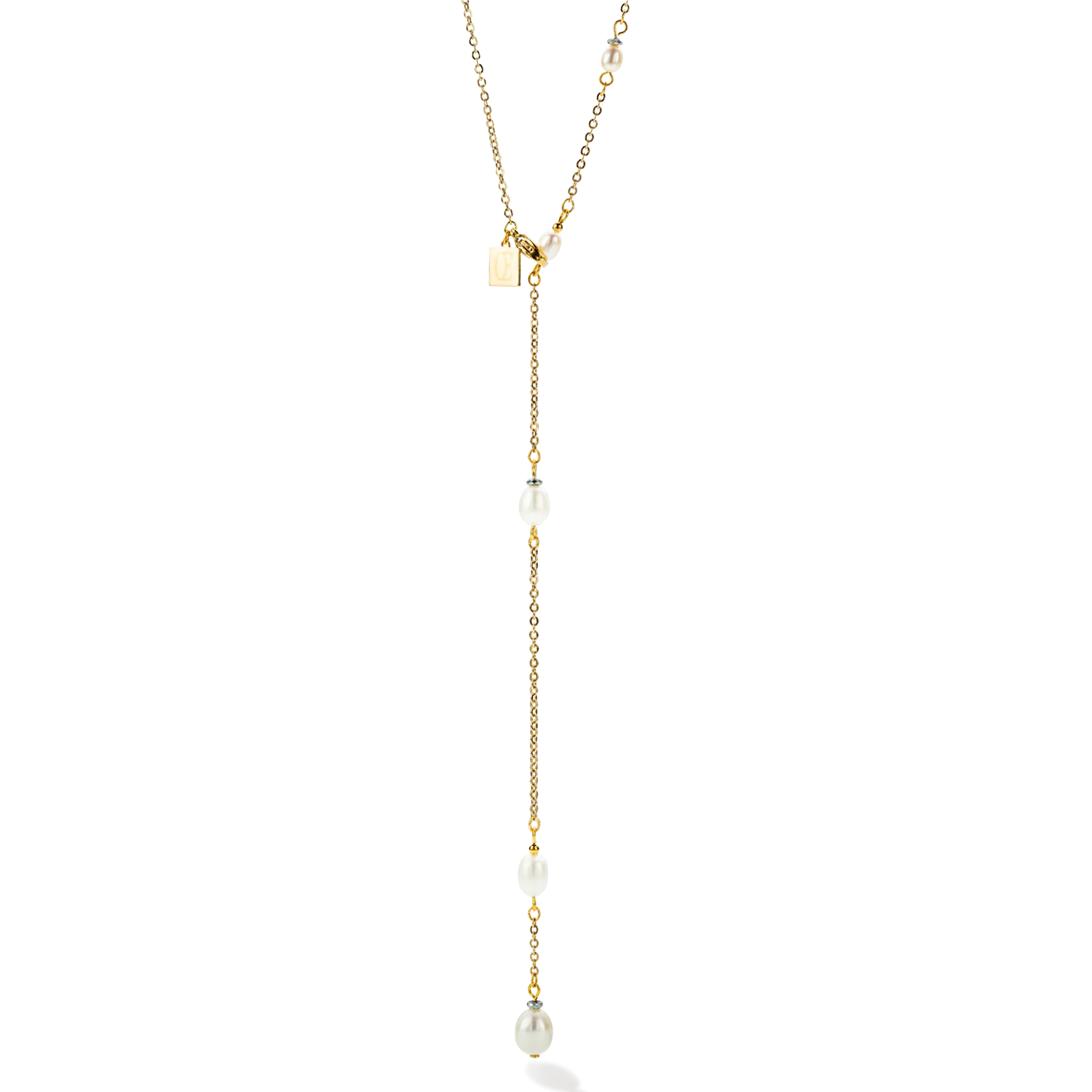 Necklace Y chain & oval Freshwater Pearls gold white