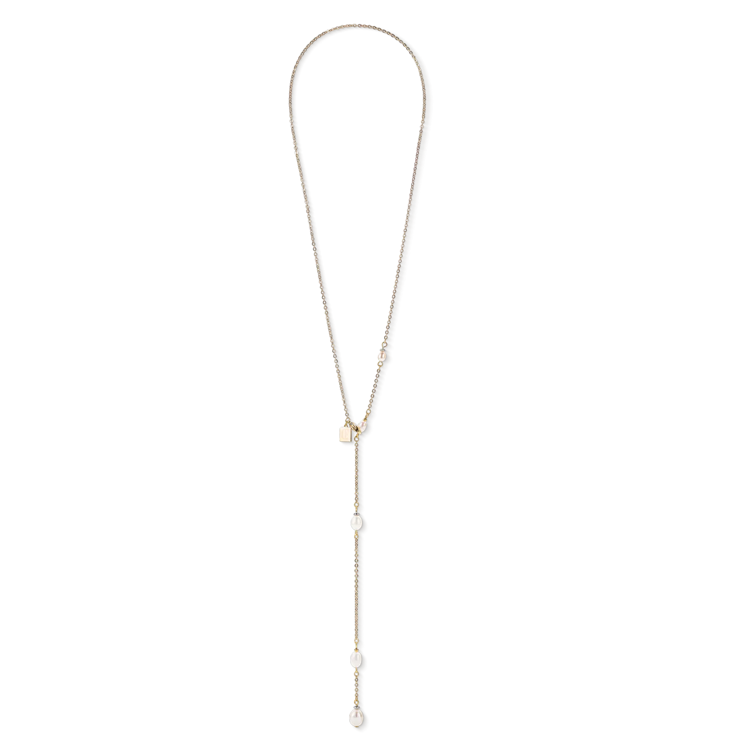 Necklace Y chain & oval Freshwater Pearls gold white