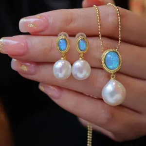 Opal Baroque Pearls Necklace and Earrings Gold Vermeil (Purchase Individually)