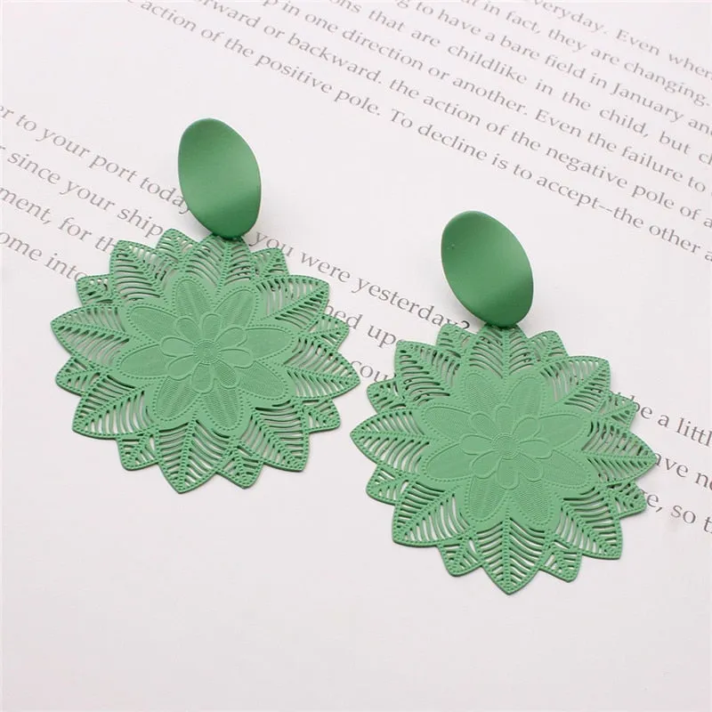 Open Leaf and Flower Dangle Earrings