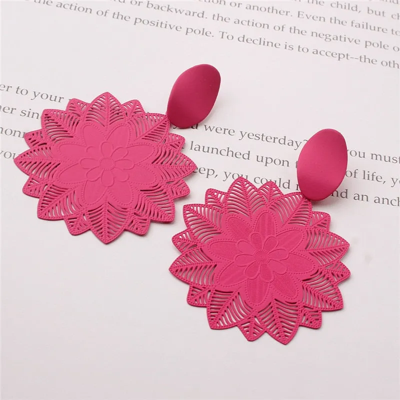 Open Leaf and Flower Dangle Earrings