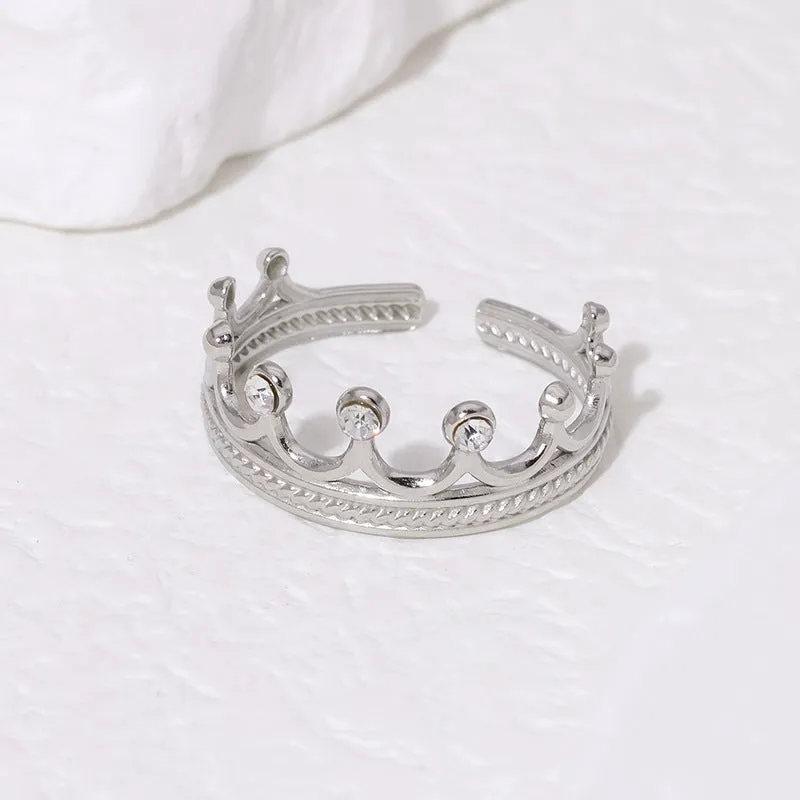 Open Ring Minimalist Crown Stainless Steel Electroplating Rings