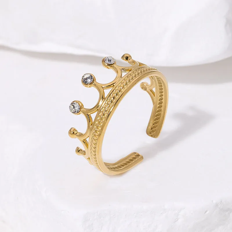 Open Ring Minimalist Crown Stainless Steel Electroplating Rings