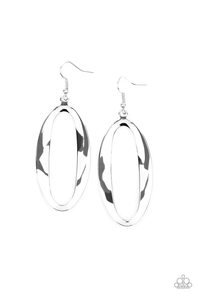 Paparazzi Earring ~ OVAL My Head - Silver