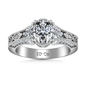 Pave Oval Diamond Engagement Ring Heritage 14K White Gold