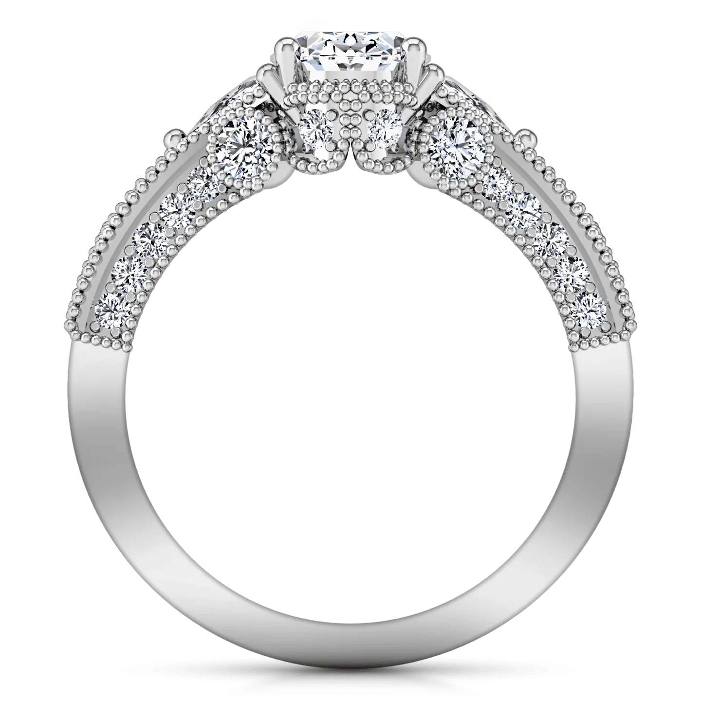 Pave Oval Diamond Engagement Ring Heritage 14K White Gold