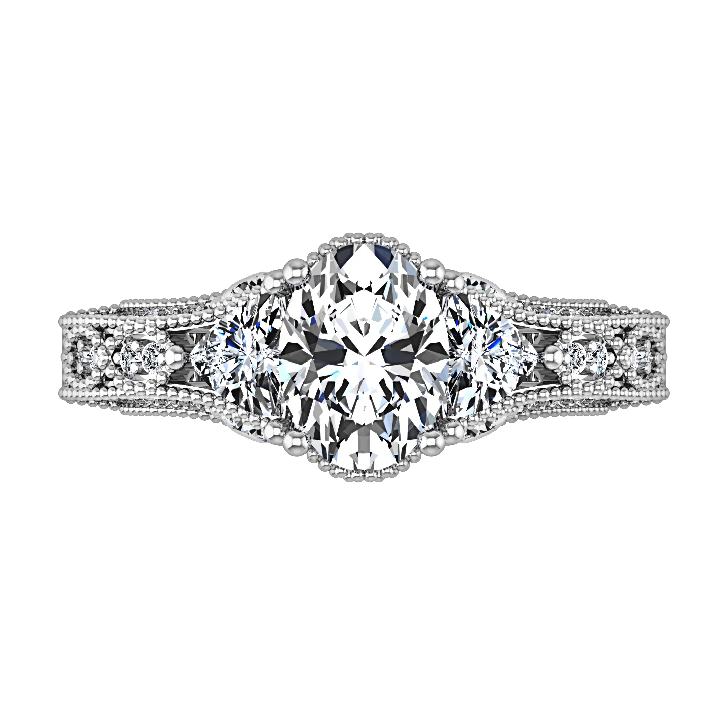 Pave Oval Diamond Engagement Ring Heritage 14K White Gold