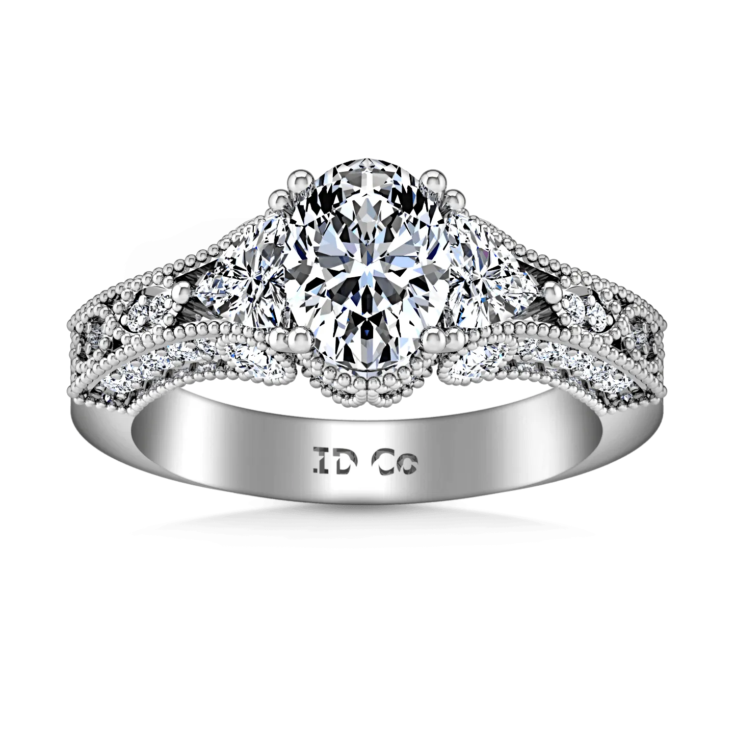 Pave Oval Diamond Engagement Ring Heritage 14K White Gold