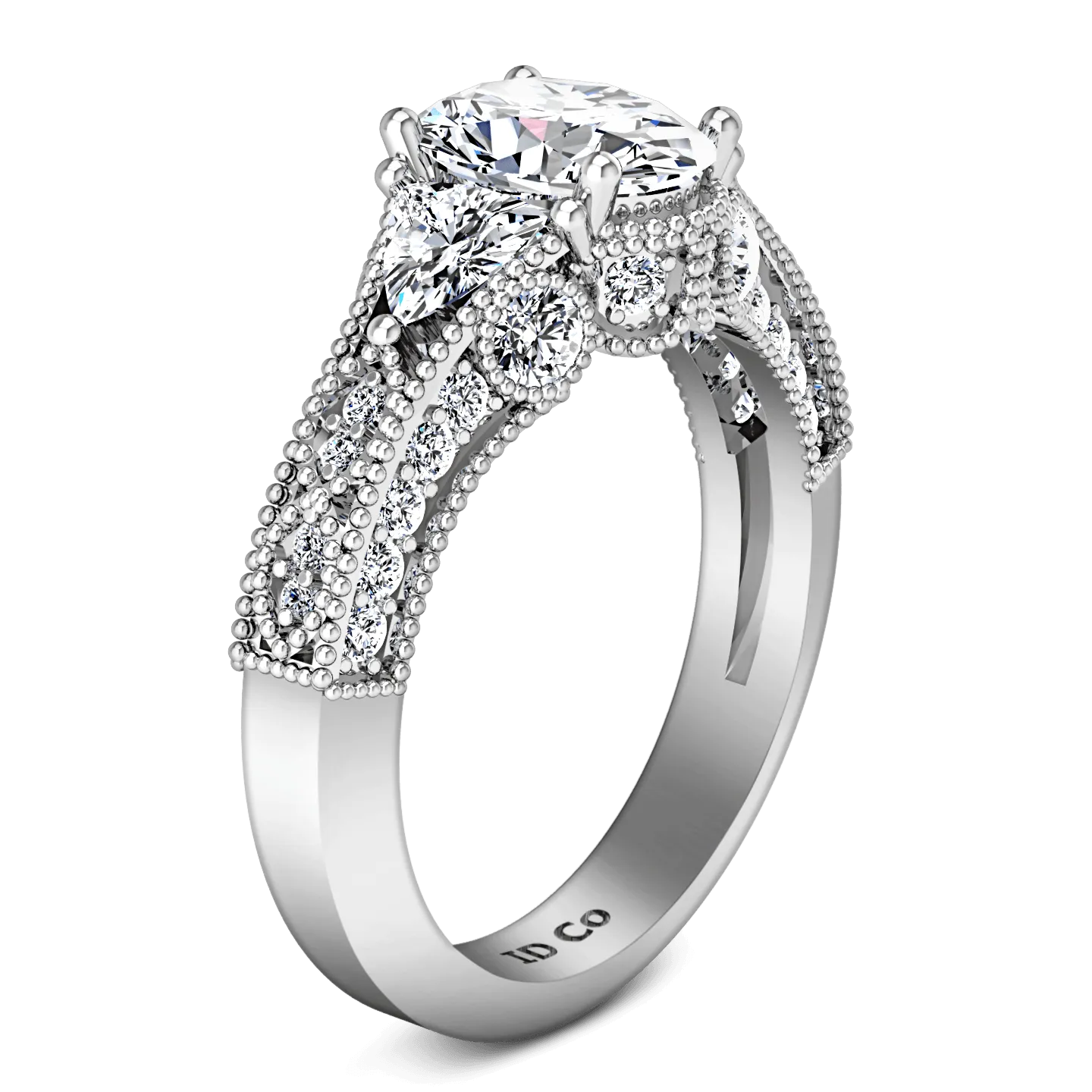 Pave Oval Diamond Engagement Ring Heritage 14K White Gold