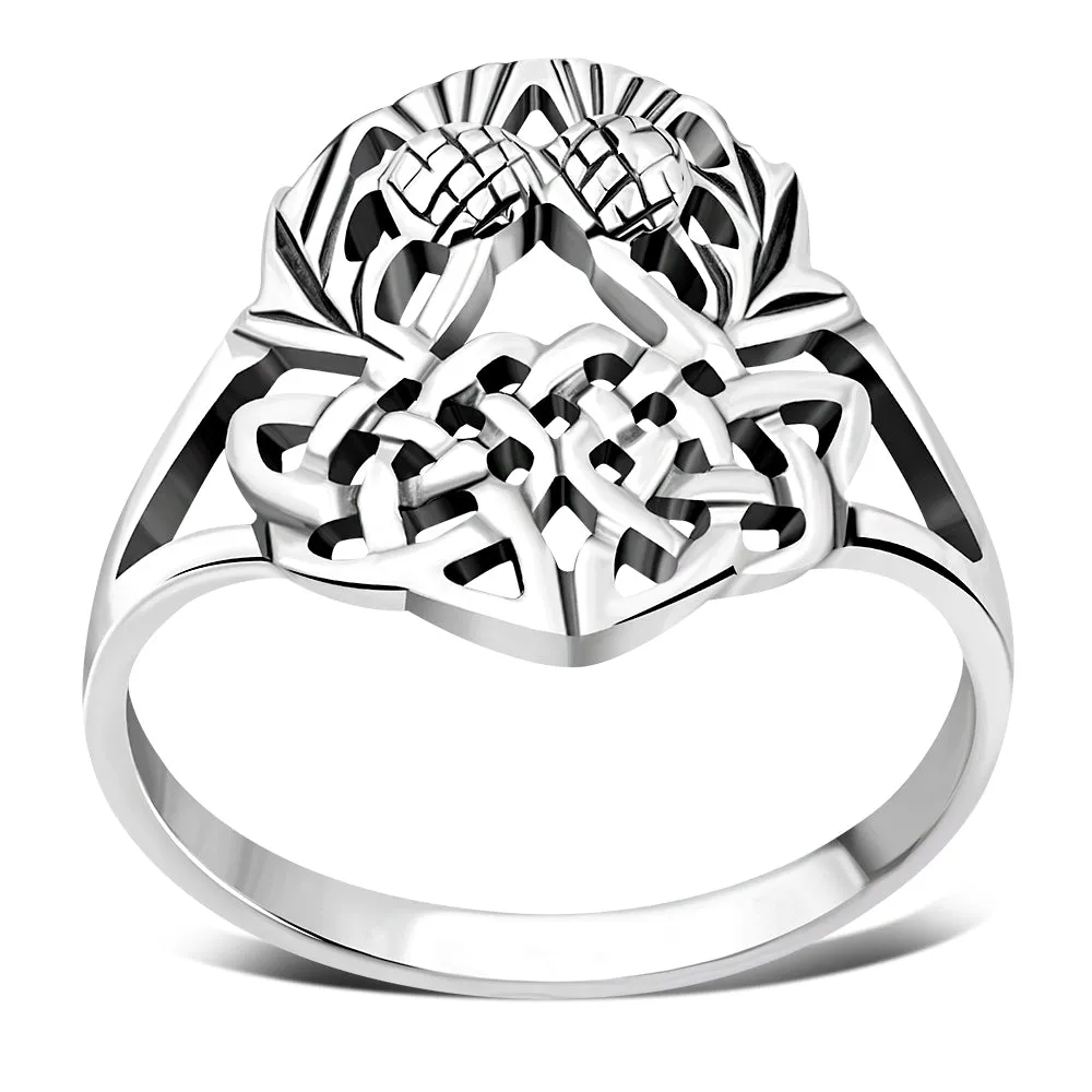 Plain Silver Celtic Knot Scottish Thistle Ring