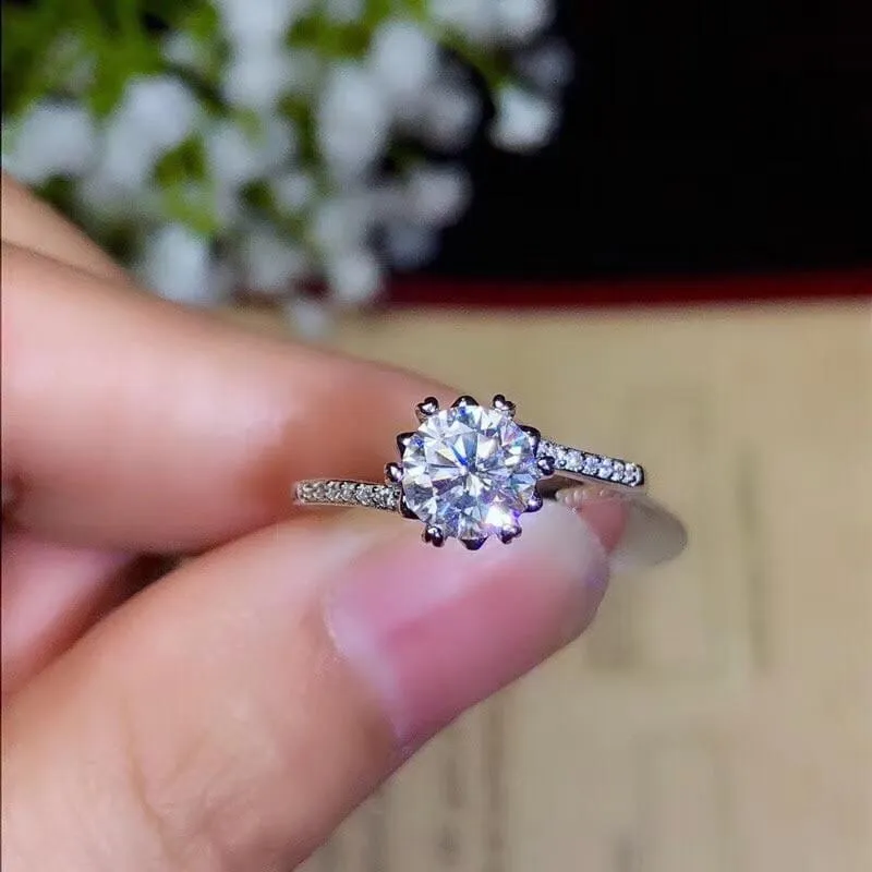 Platinum Plated Silver Moissanite Ring 1ct Center Stone