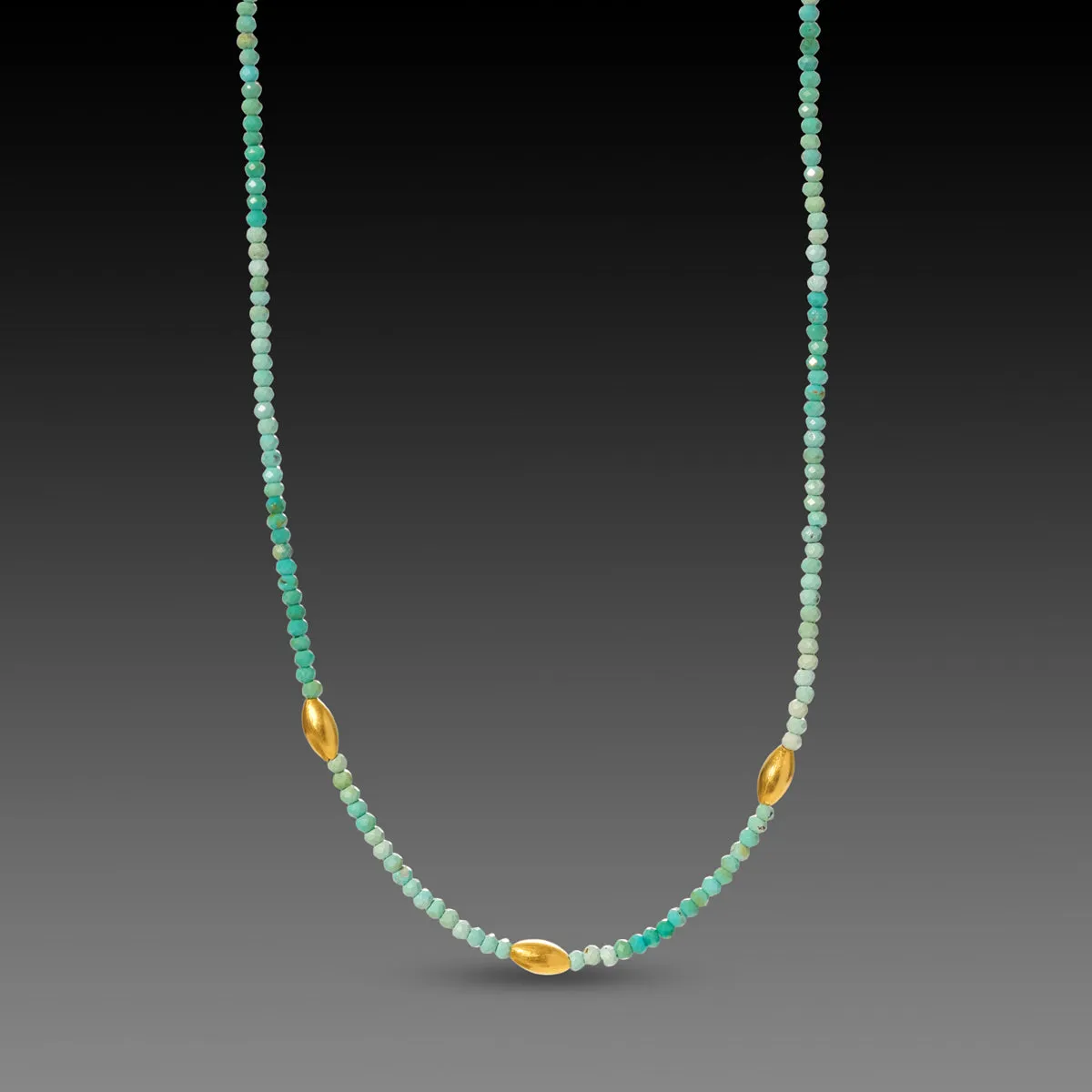 Polished Turquoise & Gold Beaded Necklace