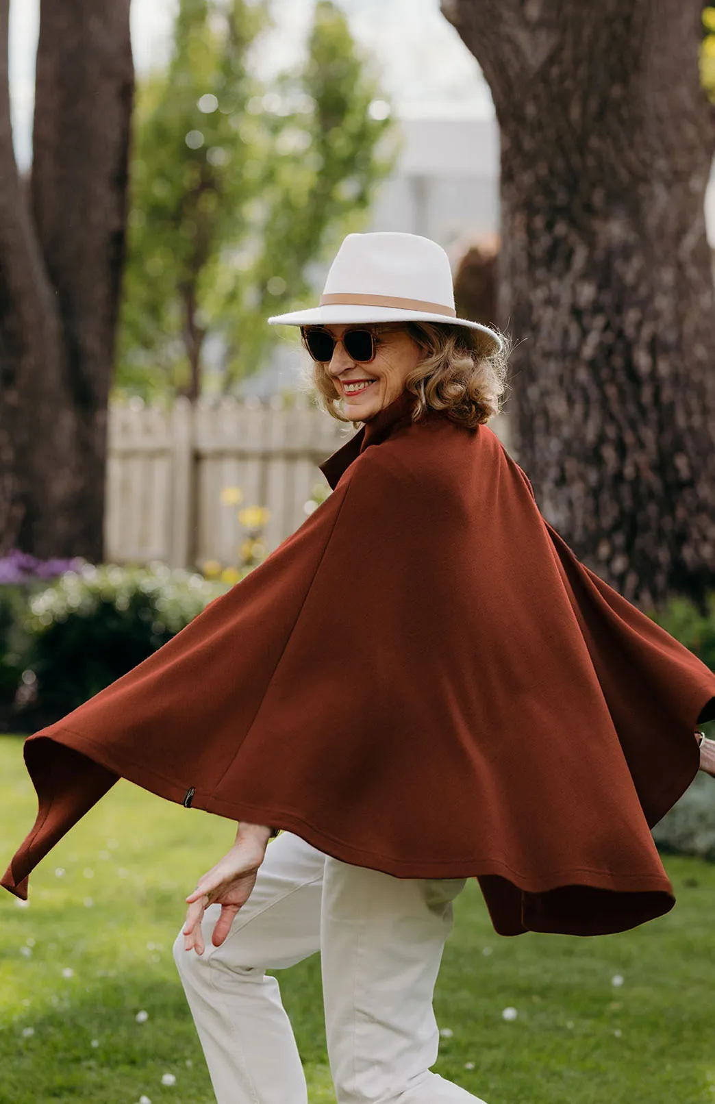 Poppy Merino Cape with Brooch