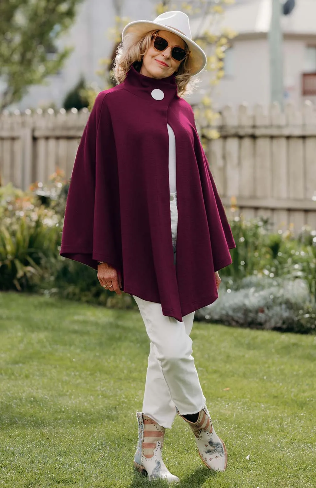 Poppy Merino Cape with Brooch