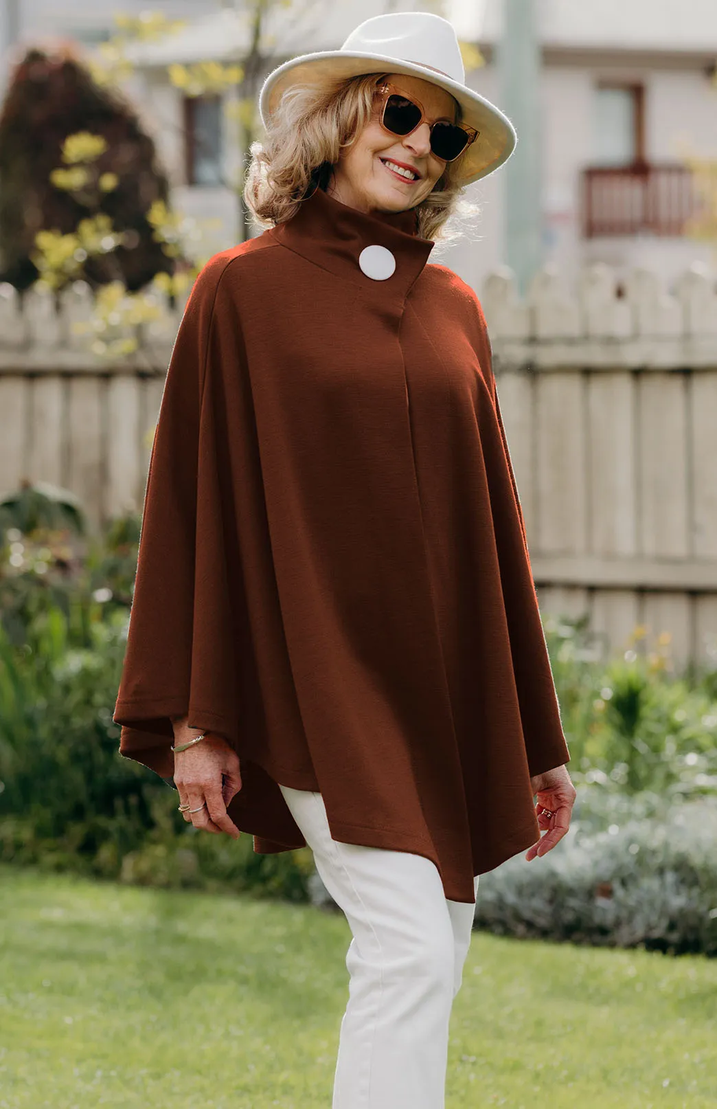 Poppy Merino Cape with Brooch