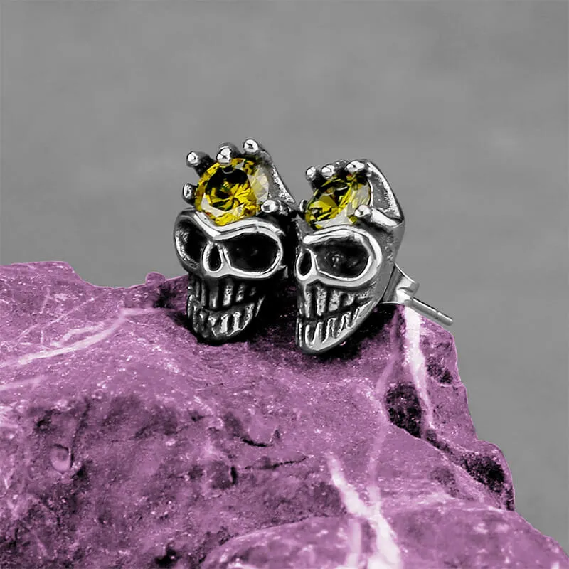 Punk Skull Head Stainless Steel Gemstone Earrings