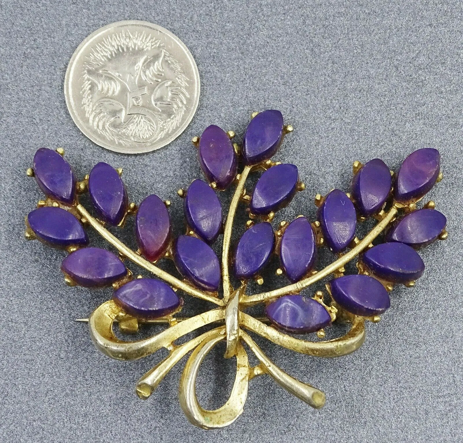 Purple Lucite Bouquet Brooch Art Nouveau Vintage Collectable Jewellery