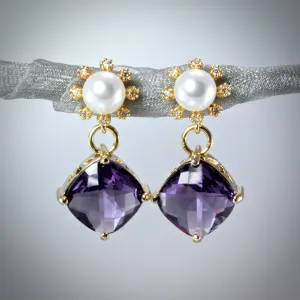 "Alanna" - Crystal and Pearl Gold Earrings - More Colors Available