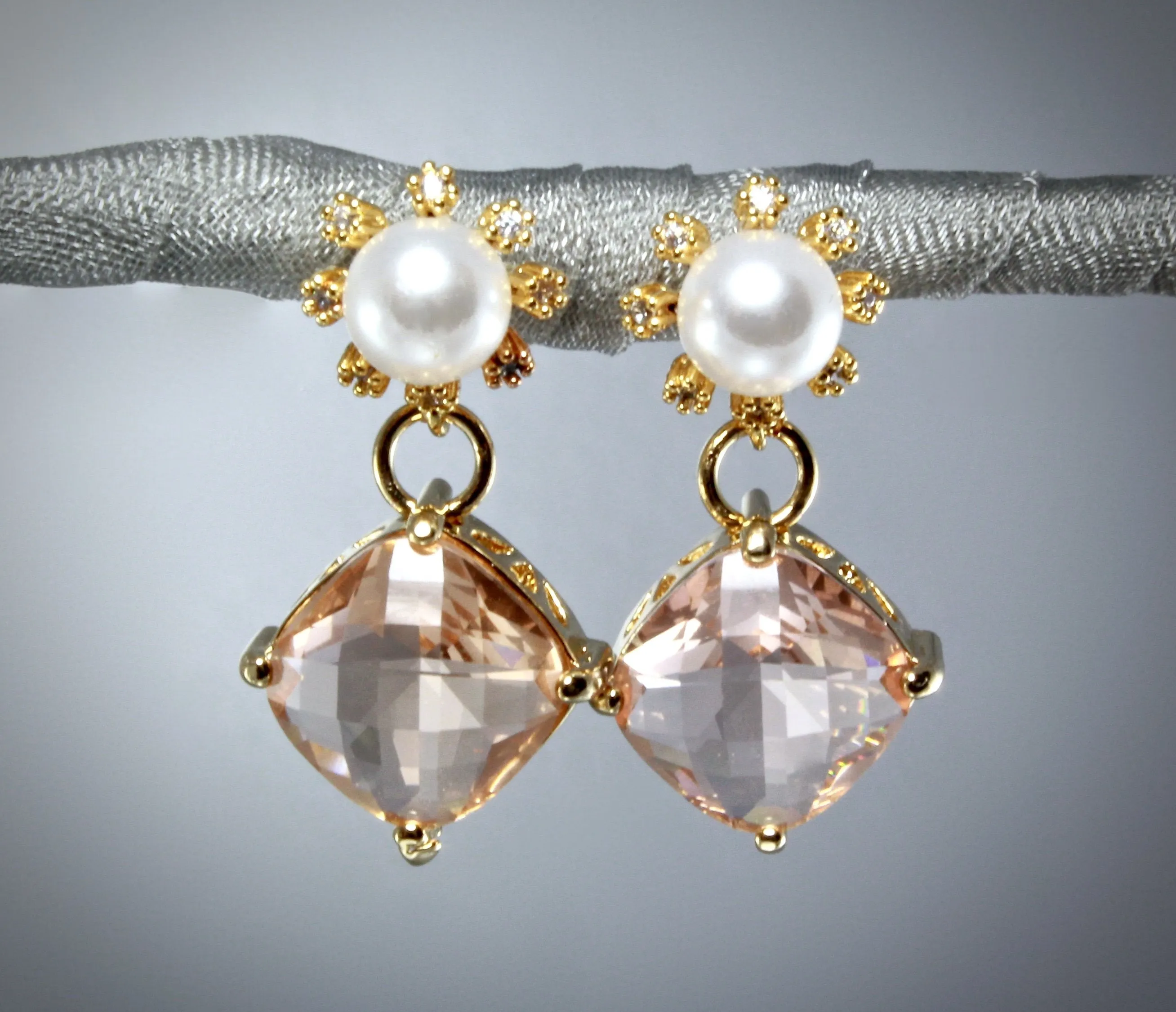 "Alanna" - Crystal and Pearl Gold Earrings - More Colors Available