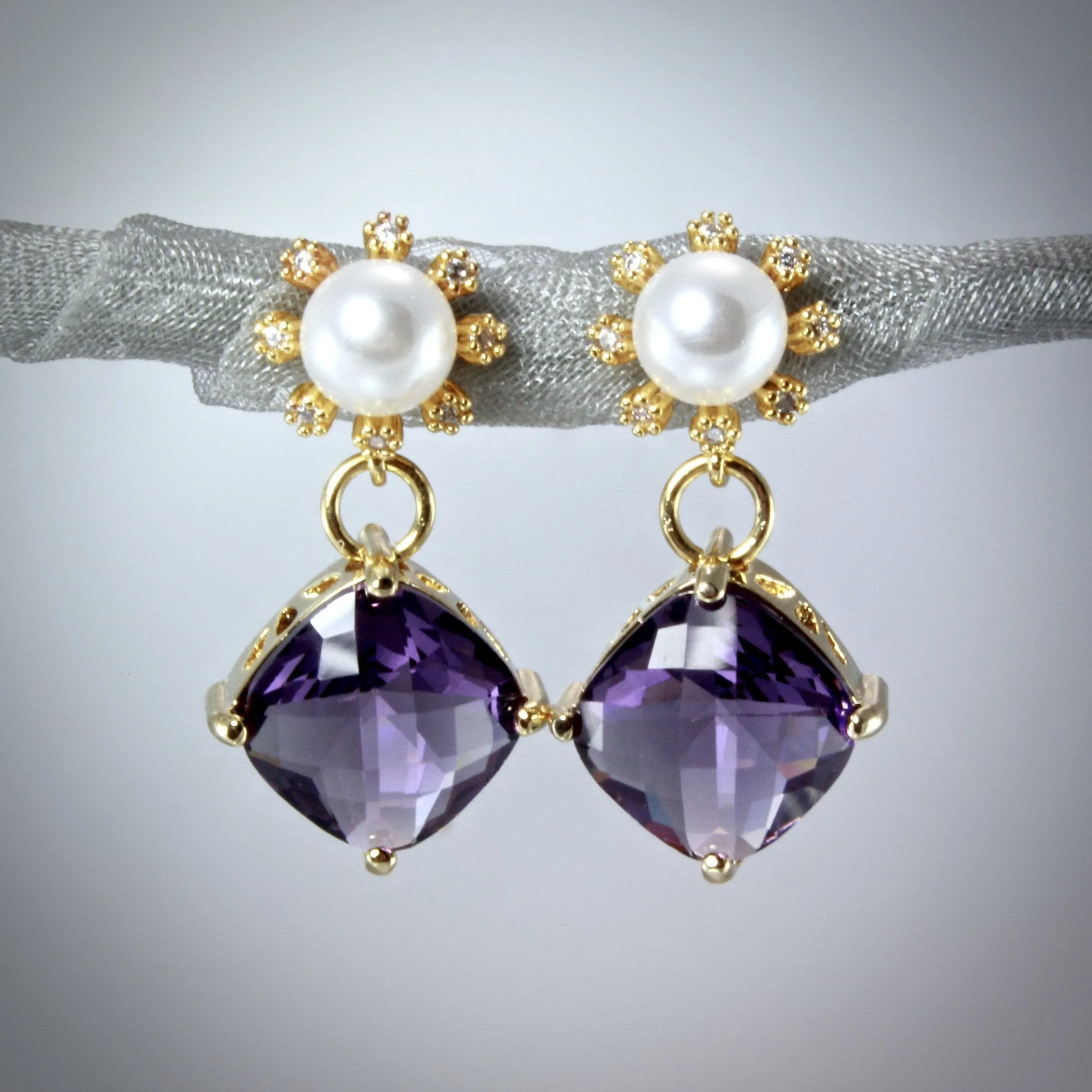 "Alanna" - Crystal and Pearl Gold Earrings - More Colors Available