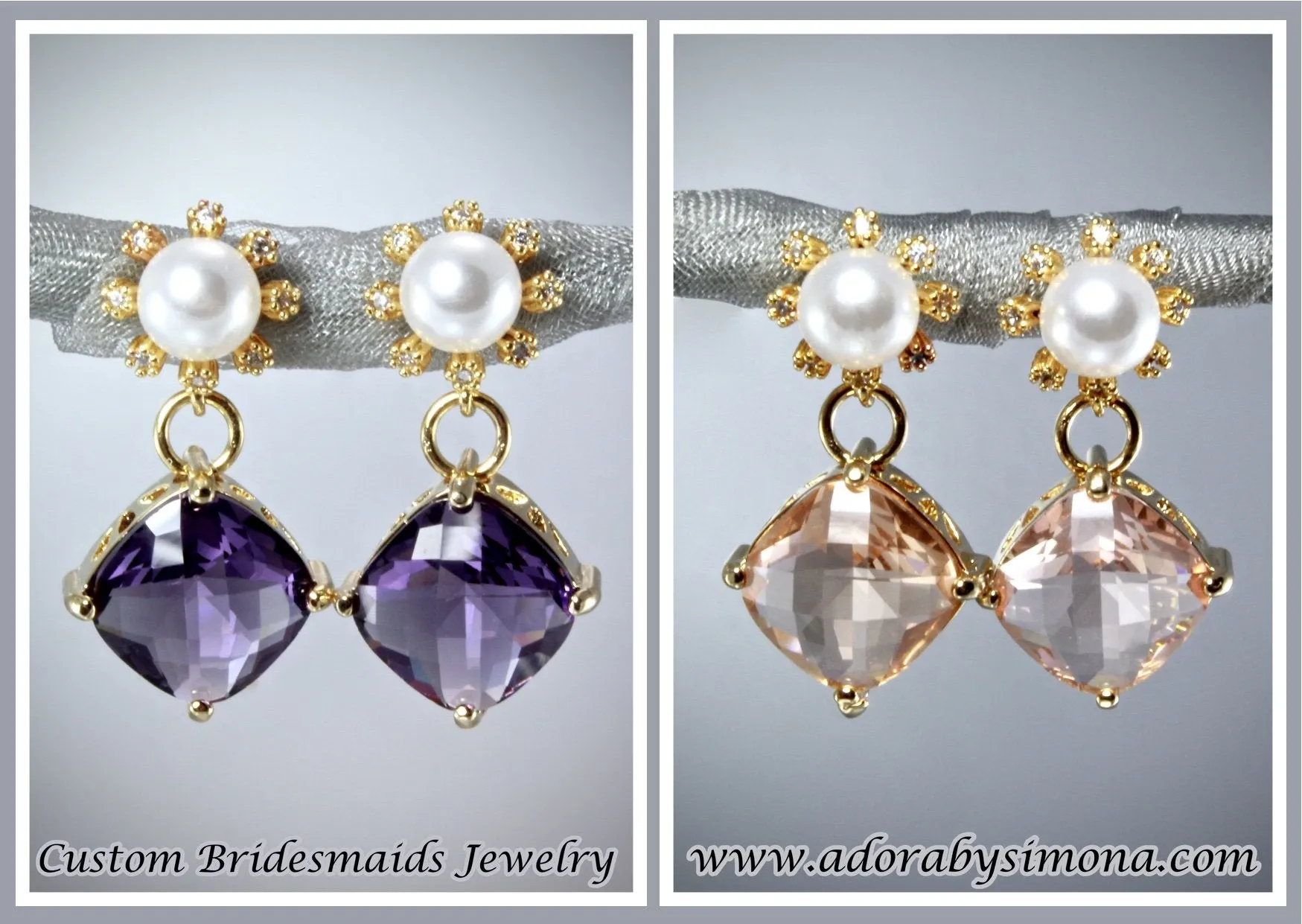 "Alanna" - Crystal and Pearl Gold Earrings - More Colors Available