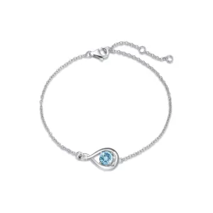 "Infinite Embrace" March Birthstone Aquamarine Infinity Symbol Sterling Silver Bracelet