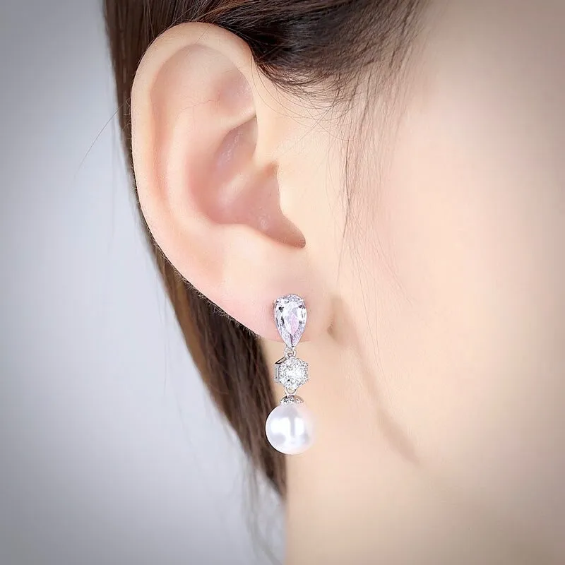 "Marissa" - Pearl and Cubic Zirconia Bridal Earrings