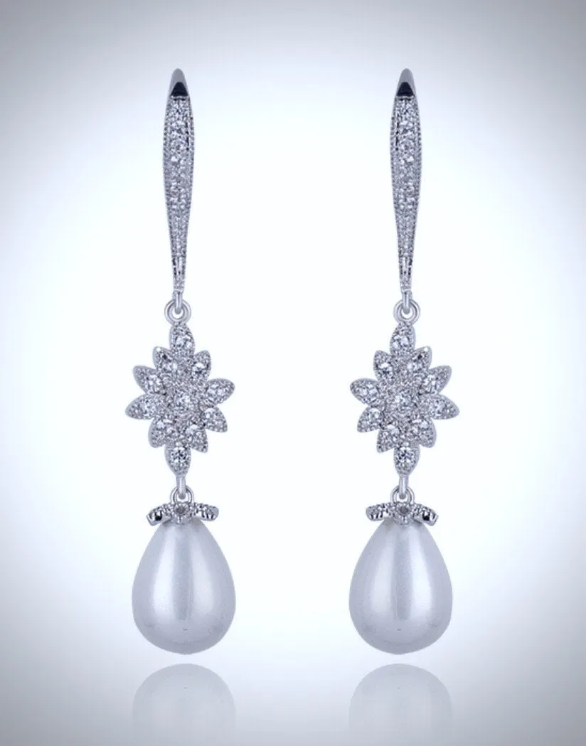 "Remi" - Pearl and Cubic Zirconia Bridal Earrings