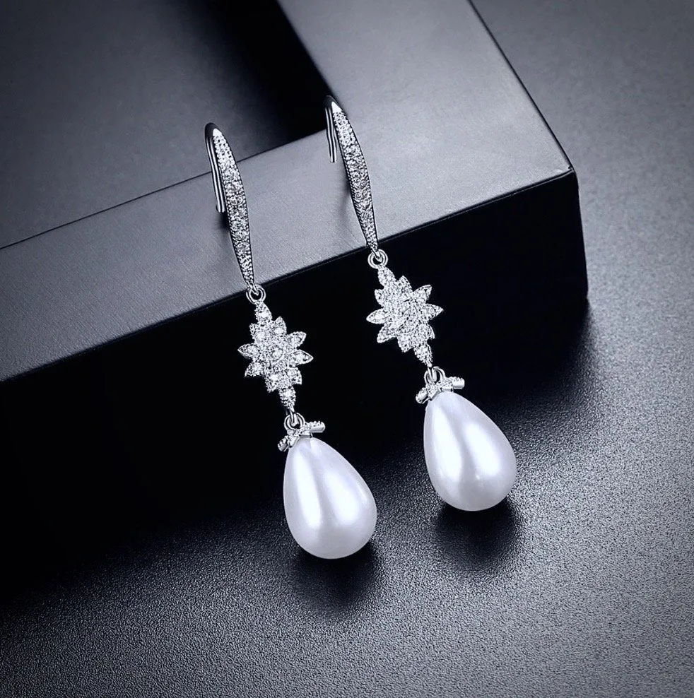 "Remi" - Pearl and Cubic Zirconia Bridal Earrings