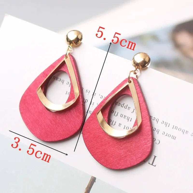 Red Color Hang Earrings for Women Summer Korean Flower Heart Leaf Metal Ear Wedding Party Jewelry Valentine's Day Girl Gift