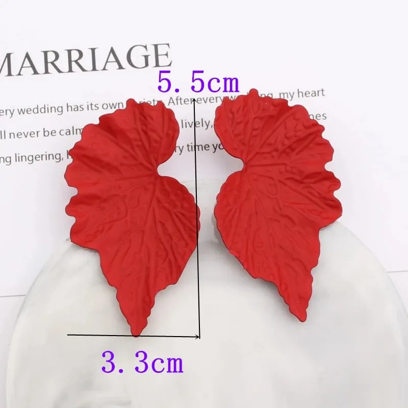 Red Color Hang Earrings for Women Summer Korean Flower Heart Leaf Metal Ear Wedding Party Jewelry Valentine's Day Girl Gift