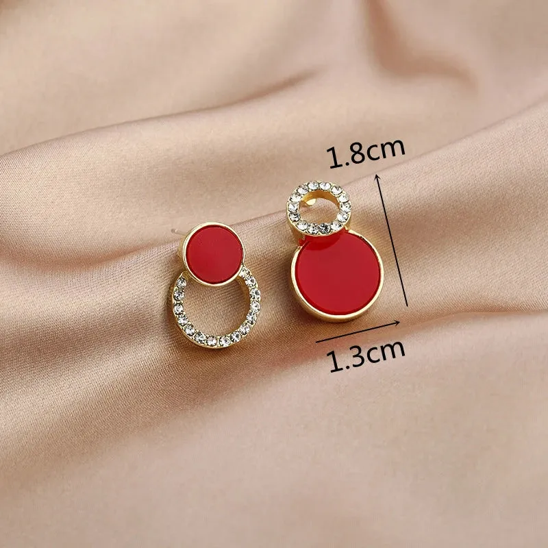 Red Color Hang Earrings for Women Summer Korean Flower Heart Leaf Metal Ear Wedding Party Jewelry Valentine's Day Girl Gift