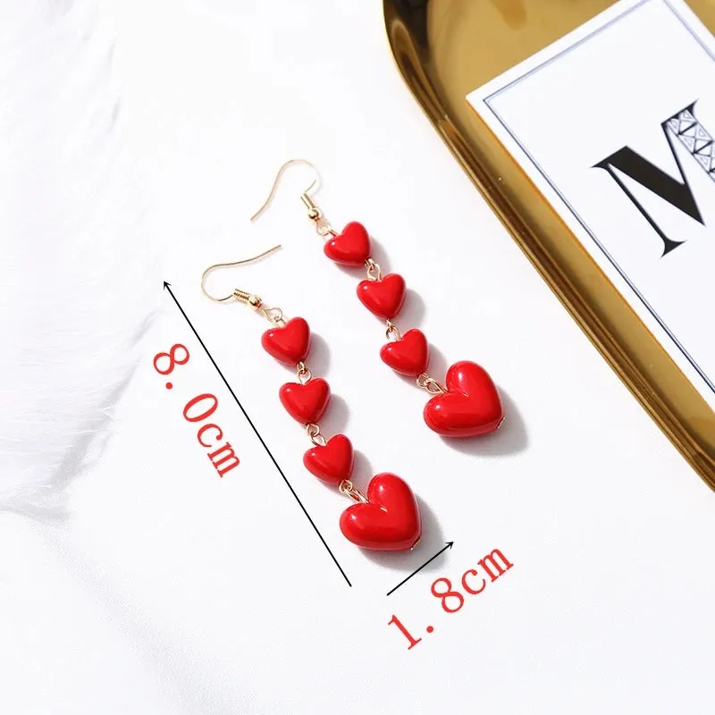 Red Color Hang Earrings for Women Summer Korean Flower Heart Leaf Metal Ear Wedding Party Jewelry Valentine's Day Girl Gift