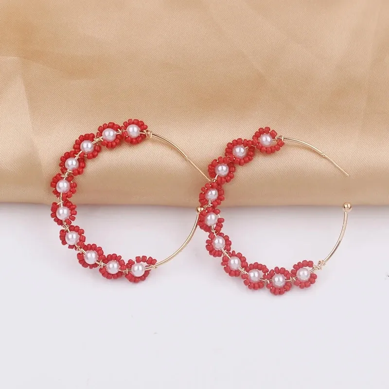 Red Color Hang Earrings for Women Summer Korean Flower Heart Leaf Metal Ear Wedding Party Jewelry Valentine's Day Girl Gift