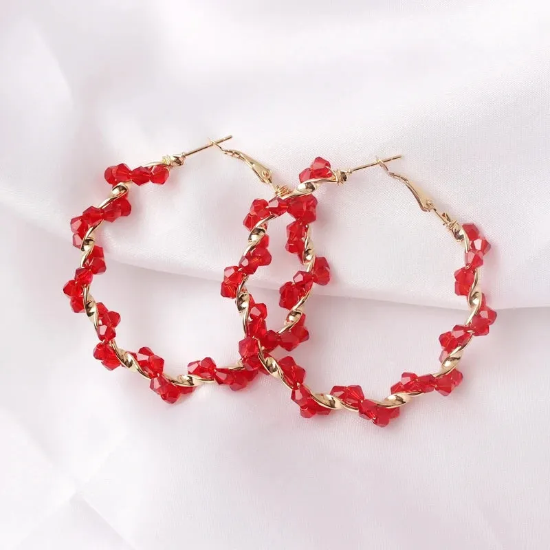 Red Color Hang Earrings for Women Summer Korean Flower Heart Leaf Metal Ear Wedding Party Jewelry Valentine's Day Girl Gift