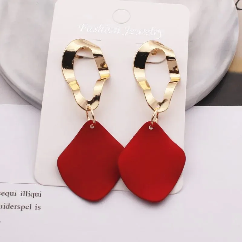 Red Color Hang Earrings for Women Summer Korean Flower Heart Leaf Metal Ear Wedding Party Jewelry Valentine's Day Girl Gift